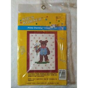 Kid's Korner Prints Charming Crosstitch Kit 1023 Teddy Bear with Flowers SEALED